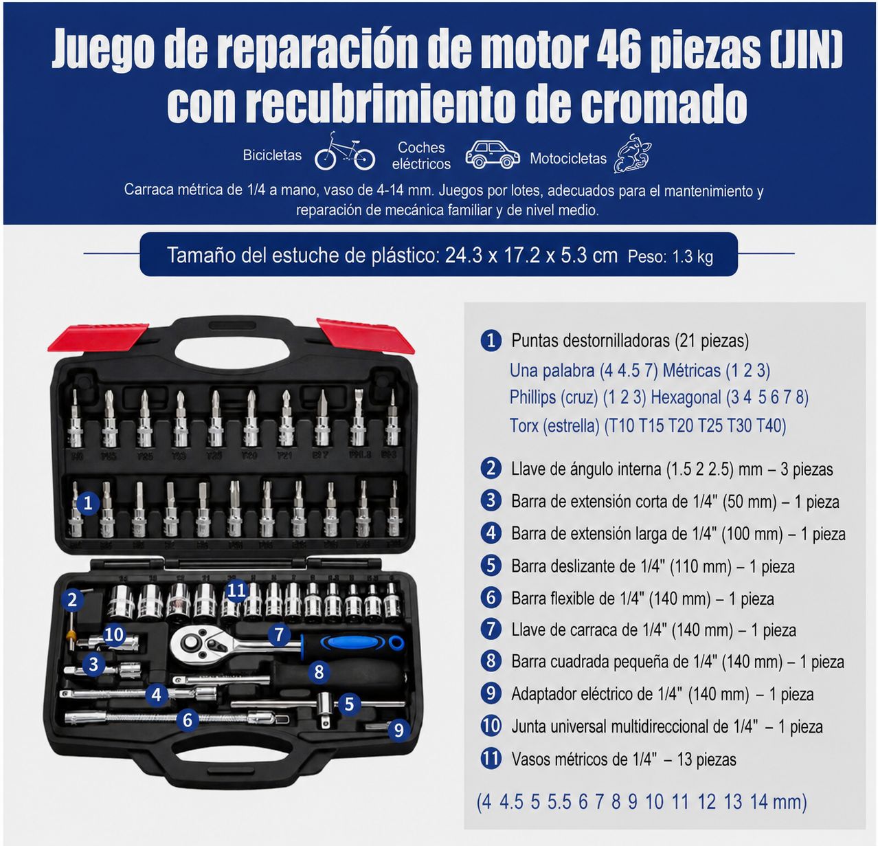 Maletín de Herramientas Profesional para Coche — Set de Carracas y Vasos
